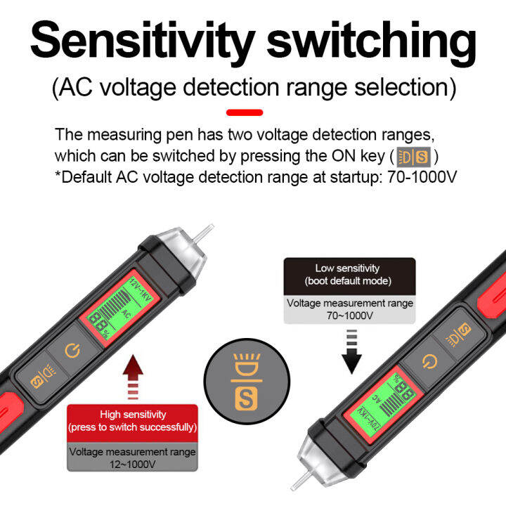 habotest-ht103-เครื่องทดสอบแรงดันไฟฟ้า-ac-ระดับมืออาชีพ-12-1000v-การตรวจจับแรงดันไฟฟ้าแบบไม่สัมผัส-50-60hz-ความไวแสงสูงสวิทช์ปากกาทดสอบวงจร-ปากกาทดสอบดิจิตอลระดับมืออาชีพหลอดไฟ-led-และแสดงความแรงของสั