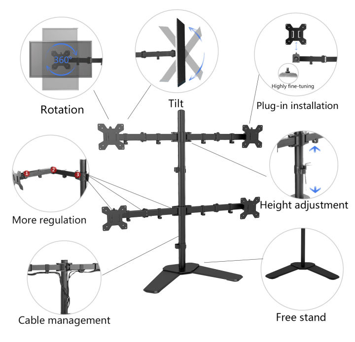 ขาตั้งจอมอนิเตอร์-4-จอ-รุ่น-high-quality-แบบวางบนโต๊ะ-สามารถติดจอมอนิเตอร์ขนาด-13-32-นิ้ว-ได้-4-จอ