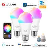 ▩ Lâmpadas inteligentes Zigbee RGB 15W 18W E27 110V 220V Lâmpada Home funciona com Alexa SmartThings