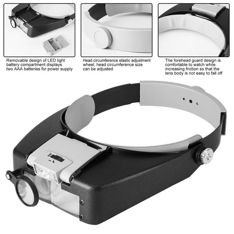 Head Mounted Magnifier With LED Light 10X 8.5X 3X 1.5X Jewelers Magnifying  Glass Loupe Headset Headband For Hobbies Hands Free Magnifying Glasses For  Close Work Reading Hobbies Watch pretty good