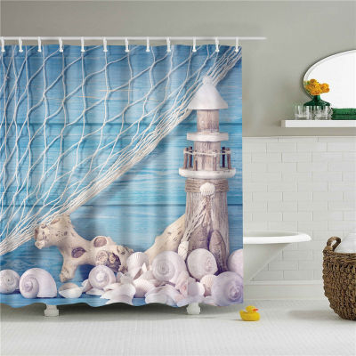 3D Beach Printed Fabric Shower Curtain set Waterproof Sea Scenery Bath Screen Bathroom Curtain with 12 Hooks Decoration