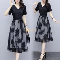 COD DSFGRDGHHHHH PiggyG-Fashion Dress Summer New Mid-length Waist Slim Fake Two-piece Mesh Stitching A-line Skirt