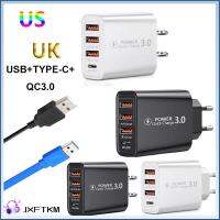 JXFTKM อะแดปเตอร์จ่ายไฟ ของใหม่ สหรัฐอเมริกา EU อะแดปเตอร์ USB + TYPE-C + QC3.0 ชาร์จเร็ว ที่ชาร์จผนัง หลายพอร์ต