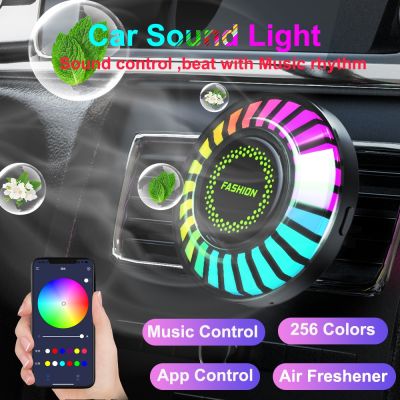 Car Air Freshener with Aroma 24 Led Atmosphere Lamp Air Fresher Sound Control App Control Car Interior Music Light