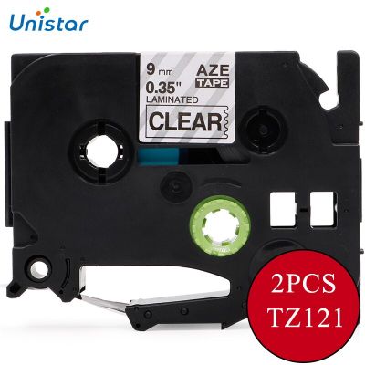 2 Pieces TZe-121 Laminated Cartridge Compatible for Brother P Touch Label Tape 9mm Black on Clear Label Maker TZe-121