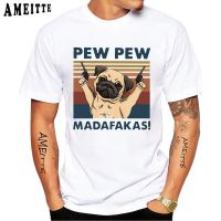 Vintage Style Naughty Clever Pug Dog Pew Pew Madafakas Print T Shirt Summer Men Short Sleeve Hip Hop Boy Casual Tops White Tees XS-6XL