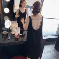 【Ready Stock】 □♦✽ C15 [40-150kg](5 Colors) Women Summer Thin Backless Sleeveless Night Dress Loose Plus Size Sleepwear Sexy Pajamas (Reach Knee)