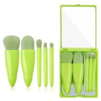 5 Stcks Makeup Brush Portabe Set Wth Mrror mutfunctona Loose Pant Bush Brush 5 Stcks Mrror Box Beauty Too mirror Box Beauty Tools Multifunctional Loose Brush