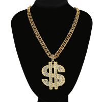 Hip Hop Rap Gold Color US Dollar Pendant Necklace Luxury Rhinestones Dollar Money Symbol Necklace for Rock Jewelry Accessories Fashion Chain Necklaces