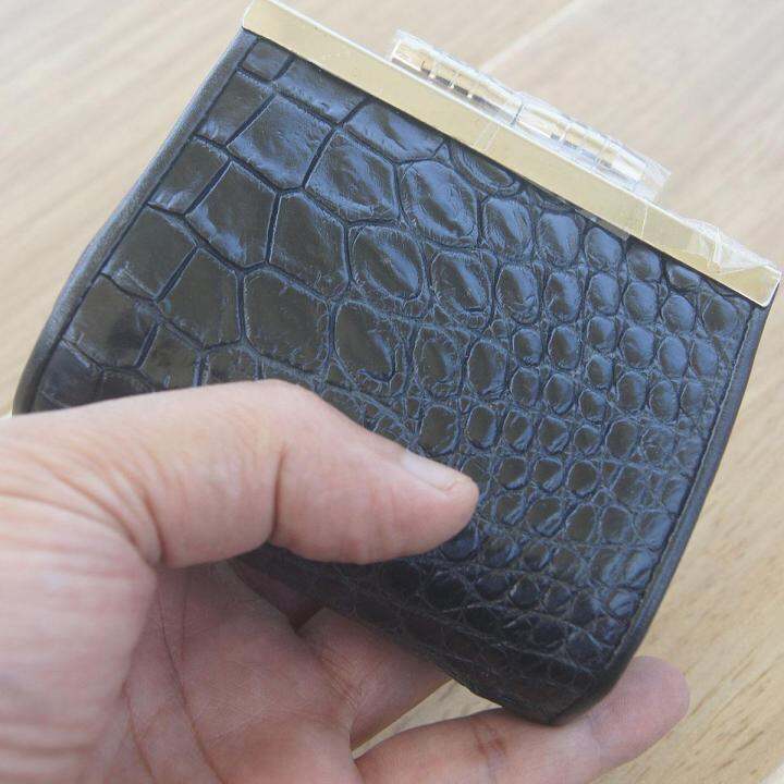 crocodile-leather-กระเป๋าหนังเป็นหนังจรเข้แท้100-ทนทานใช้คุ้มค่า-หนังต่อเย็บขอบ-สีดำ