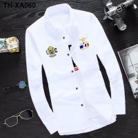 The spring tide of han edition cultivate ones morality mens long sleeve white student young men leisure air force model embroidered shirts