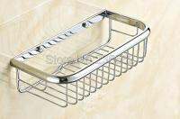 ▥♙▩ 30cm Polished Chrome Brass Wall Mount Bathroom Storage Holder Brass Shower Basket Shelf Lba524