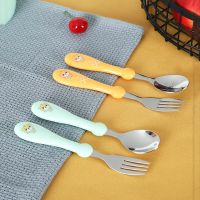 Baby Feeding Tableware Set Children Utensil Stainless Steel Toddler Dinnerware Cutlery Cartoon Infant Food Feeding Spoon Fork Bowl Fork Spoon Sets