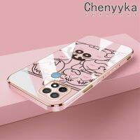 Chenyyka เคสสำหรับ OPPO เคส A15 A35 A15s 4G ลายการ์ตูนดินสอสีเรียบง่ายหนังเครยอนจังแฟชั่นขอบชุบหรูหราเคสโทรศัพท์กันกระแทกคลุมทั้งหมดเคสป้องกันเลนส์กล้อง