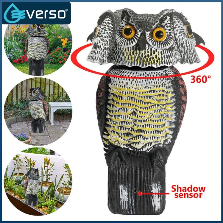 Everso Owl Scarecrow with Rotating Head and Sound Large Fake Owl Decoy