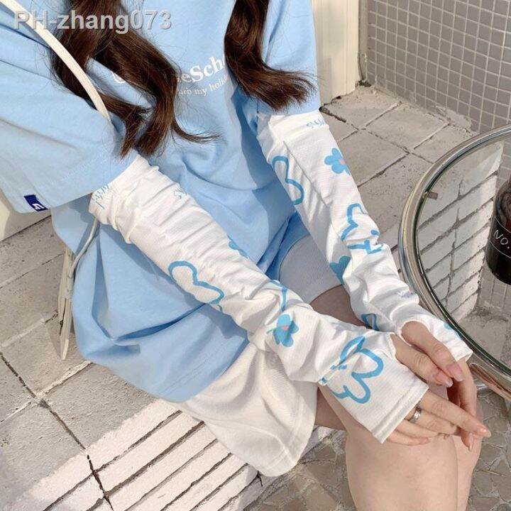 women-cute-flowers-ice-silk-arm-sleeve-uv-protection-arm-cover-cooling-warmer-running-golf-cycling-long-breathable-arm-sleeve