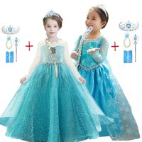 Princess Dresses for Girls Coronation Gown Cosplay Drama Costume Carnival Girl blue Long Dress Up Birthday Party Pegant Dress 4Y