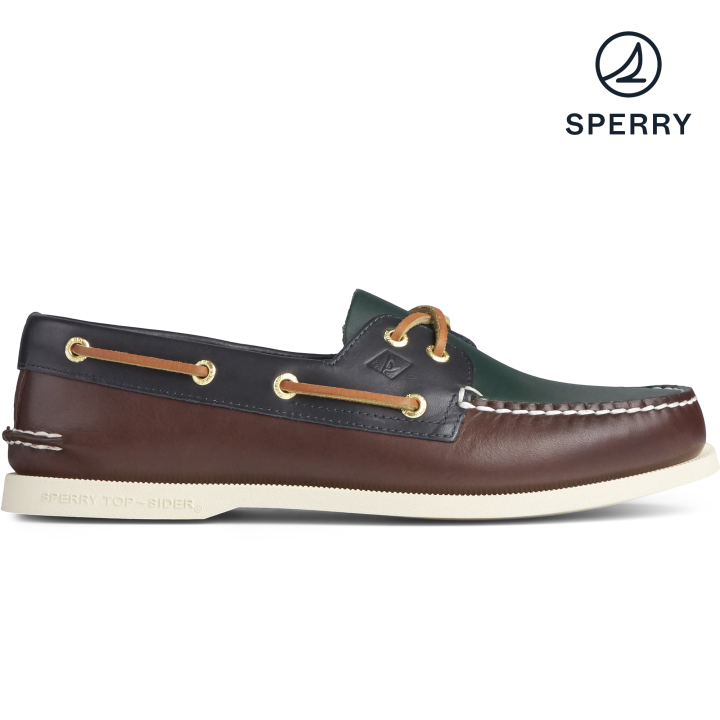 Sperry Men's Authentic Original Tri-Tone Boat Shoe - Brown/Olive ...