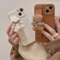 Cute 3D Cartoon Bear Wrist strap Holder Stand Soft Case For iPhone 14 13 12 Pro Max 11 MiNi X XR XS 7 8 Plus SE Silicone Cover