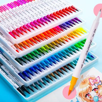 12-100 Colores Markers Brush Pens Set Painting Drawing Manga Highlighter อุปกรณ์ศิลปะสำหรับศิลปินเครื่องเขียนเกาหลี-zptcm3861