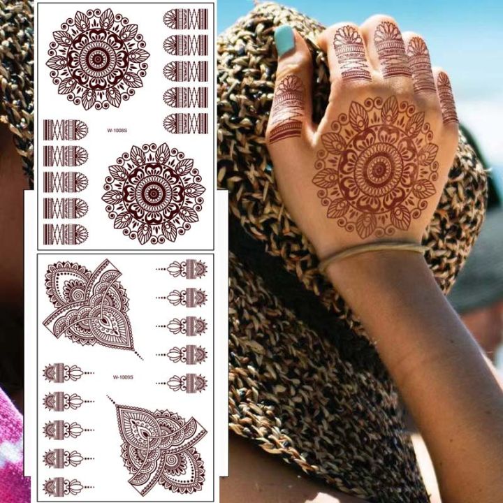 Henna Tattoo Brown Mehndi Stickers For Hand Henna Temporary Tattoos Body  Art Tatoo Waterproof For Women Fake Tatoo Hena Design - Temporary Tattoos -  AliExpress
