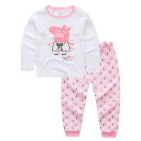 [สต็อก] หมูสีชมพู2ชิ้นเด็กแขนยาวเซ็ตชุดนอน2-7Y สาว Homewear ชาย100% ฝ้ายฤดูใบไม้ผลิฤดูใบไม้ร่วงชุดนอน