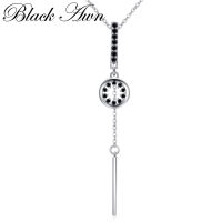 Black Awn Silver Necklace Fine Genuine 100 925 Sterling Silver Necklace Women Jewelry Black&amp;White Stone Pendants K073