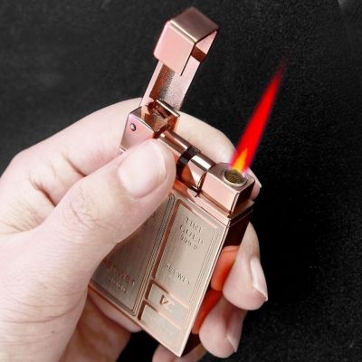 ZZOOI Gear Roller Touch Electronic Induction Metal Outdoor Windproof Butane Gas Lighter Turbo Torch Jet Red Flame Electric Lighter