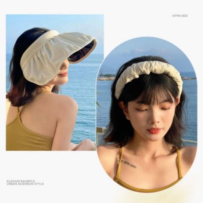 【CC】Korean Large Brim Sun Hats Black Women Glue Sunscreen Sun Protection Caps Fold Portable Hair Hoop Women Hats Caps