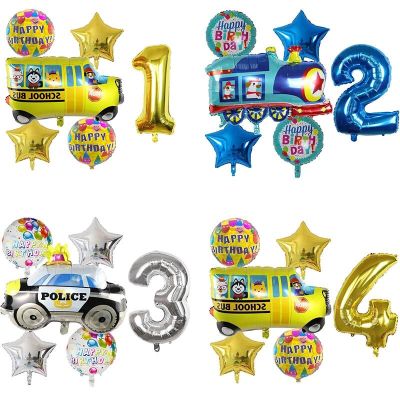 6pcs Cartoon Car Balloon Fire Truck Car Train Foil Balloon Ambulance Globos Children Gifts Birthday Party Decorations Kids Balls Artificial Flowers  P