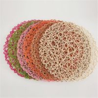 Modern 2PCS Wedding Round Rattan Woven Table Mats Multi-Color Dining Party Brown Paper Straw Wood Placemat