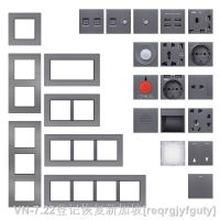 hot！【DT】 KAMANNI F71 Gray Aluminum Alloy Panel Wall French Socket With USB  Frame Combination