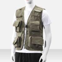 Mens Fishing Multi-pocket Vest 2021 Thin Quick-drying Casual Breathable Photography Outdoor Sleeveless Breathable Vest