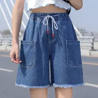 Fat Mm Plus Size Denim Shorts Summer Five-Point Pants Wide-Leg Straight Students Loose Tight High Waist 200 Catties