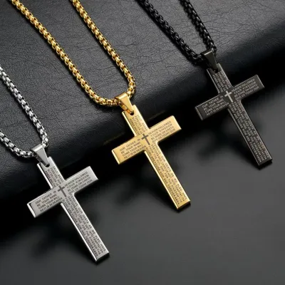 Religious Jewelry Christian Jewelry Titanium Steel Necklace Jesus Cross Pendant Necklace Mens Crucifix Necklace