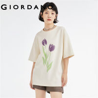 Giordano ผู้หญิง ผ้าฝ้ายสองด้านหนักพิมพ์หลวมรอบคอแขนสั้นเสื้อยืด Free Shipping 18322602