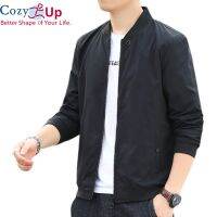 Cozy เสื้อแจ็กเก็ตนักบินชายเบสบอลแบบสบายๆสีทึบเข้ารูปพอดี