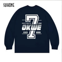 Suikone เสื้อสวมหัวแบบสวมหัวของผู้ชายเสื้ออันเดอร์เชิ้ตคอกลมเสื้อแขนยาวแนวสตรีทสไตล์ฮิปฮอปเสื้อแบบหลวมบล็อกสีชุดคู่รักพิมพ์ลายอักษรย่อ