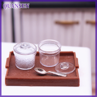 QUANSEN 2pcs 1:12 dollhouse มินิขวดน้ำตาลเครื่องเทศเครื่องเทศ Jar W/COVER KITCHEN Decor