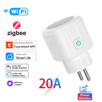 20A WiFi Zigbee Tuya Smart Plug ซ็อกเก็ตไฟฟ้าไร้สาย EU Smart Home Power Monitor Smart Life ผ่าน Alexa Home Alice