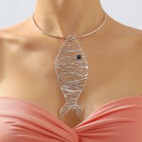 Vintage Necklaces ZA Woman Fish-shaped Pendant  Jewelry Women Gold Silver Plated Metal Circle Open Statement Choker Necklace Fashion Chain Necklaces