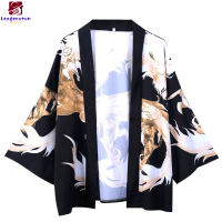 เสื้อเชิ้ตแขนสามส่วนลำลองทรงหลวมพิมพ์ลายมังกรเสื้อคาร์ดิแกน Kimono ญี่ปุ่นเสื้อลำลองฤดูร้อน