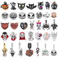 PAMELA 925 Sterling Silver Bat Spider Pumpkin Skull Charms Halloween Black Series Bead DIY For Original Pandora celet Jewelry