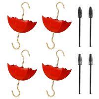 Ant Moat for and Oriole Feeders, 5 OZ x 4 Pack Red Umbrella Ant Guard Hooks with Brushes