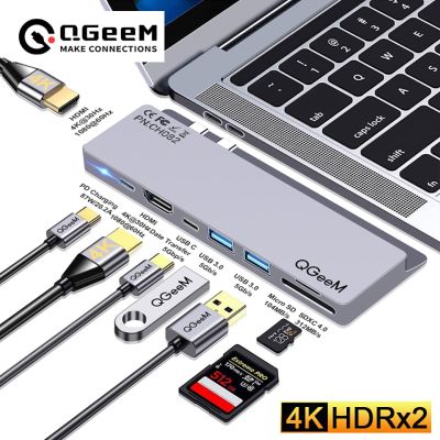 แท่น USB ฮับ QGeeM สำหรับเครื่องอ่านการ์ดเอสดีทีเอฟ Macbook Pro ฮับยูเอสบีหลายทางคู่ HDMI PD อะแดปเตอร์ USB ชนิด C ฮับสำหรับเครื่องอ่านแล็ปท็อป