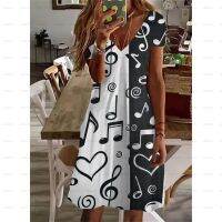 Music 3D Printed Dress 2022 Elegant Casual Vintage Dresses Woman Summer Beach V-neck short sleeve Girls Loose Dress Women XS-5XL