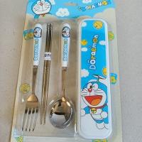 flatware set ชุดเซ็ต ช้อน ส้อม ตะเกียบ สแตนเลส 304 แบบพกพา สำหรับ เด็กโต ผู้ใหญ่ พร้อมกล่อง ลาย โดเรม่อน doraemon