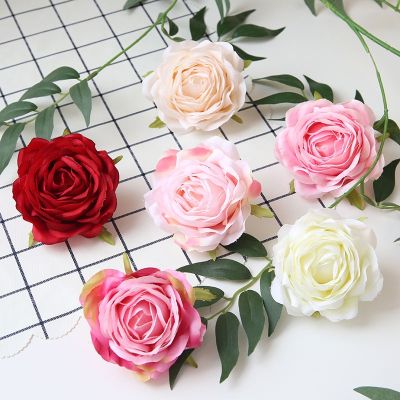 [AYIQ Flower Shop] 9ซม. ดอกกุหลาบประดิษฐ์หัวอุปกรณ์ตกแต่งงานแต่งงานสีขาวสีชมพูผ้าไหมปลอมดอกกุหลาบสำหรับ Home Room Party Decor 5ชิ้น/ล็อต
