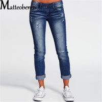 【CW】Fashion Mid Waist Skinny Jeans Women Vintage Distressed Denim Pants Autumn Crimped Destroyed Pencil Pants Casual Ripped Jeans