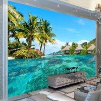 Custom Photo ภาพจิตรกรรมฝาผนัง3d Self-Adhesive วอลล์เปเปอร์ Sea View Beach ต้นมะพร้าวห้องนั่งเล่นตกแต่งบ้านพื้นหลัง Wall Paper